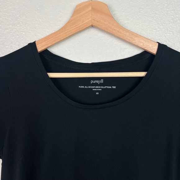 J. Jill Pure Jill XS Scoop-Neck Elliptical Tee Black Short Sleeves Pima Cotton - Picture 2 of 6
